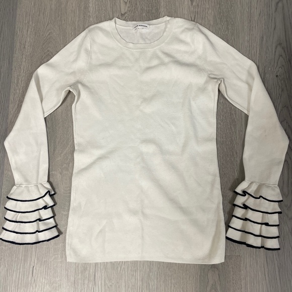 Club Monaco Knit Cream Long Sleeve Top with Ruffles - Picture 2 of 5